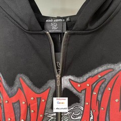 HIP HOP RHINESTONE EMOTION HOODED HOODIE CARDIGAN ZIP HIGH STREET SWEATSHIRT TOP