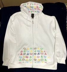 Karl Kani Gold White Hoodie Full Zip Front Studded Skull Back Size XL Vintage Y2