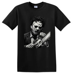 Horror Chainsaw Killer T Shirt Black White Slasher Movie Gothic Graphic Tee