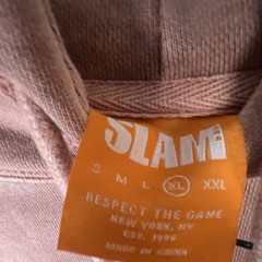 SLAM Men’s Pink Pullover Hoodie Drawstring Logo Pocket Long Sleeve Size XL