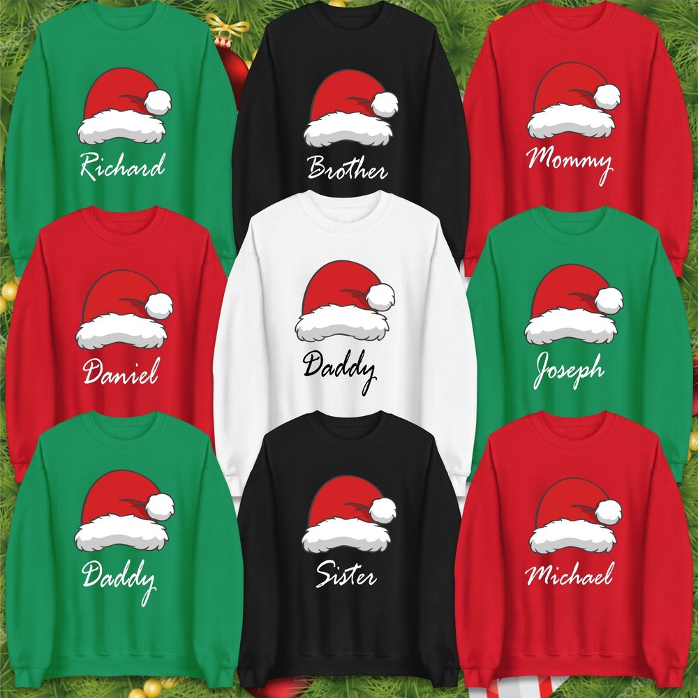 Personalised Santa Hat Christmas Jumper Custom Family Matching Gift Sweater Top