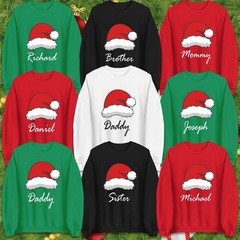 Personalised Santa Hat Christmas Jumper Custom Family Matching Gift Sweater Top
