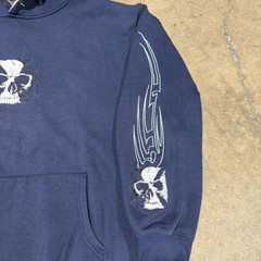 Y2K Sapphire Lounge Embroidered Hoodie XL Blue Mens Grunge Skull Cross Skater