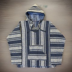 Royal Blue Striped Grunge Knit Sweatshirt Pullover Hoodie | Unisex Size S