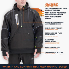 RefrigiWear Men’s Extreme Hybrid Pullover Sweatshirt Reflective Insulated Hoodie