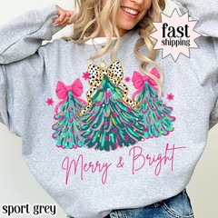 Merry Bright Christmas Xmas Holiday Winter Sweatshirt Apparel Gift