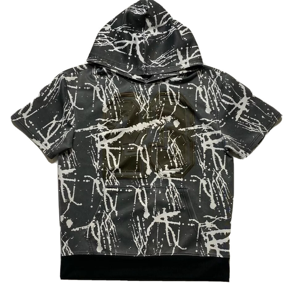 1738 ORIGINAL Mens M Hoodie Gray White Paint Splash # 23 Short Sleeve Kangaroo