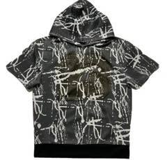 1738 ORIGINAL Mens M Hoodie Gray White Paint Splash # 23 Short Sleeve Kangaroo