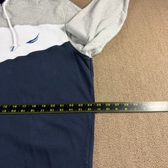 Nautica Long Sleeve Hoodie Sweatshirt Gray White Blue Color Block Size XXL