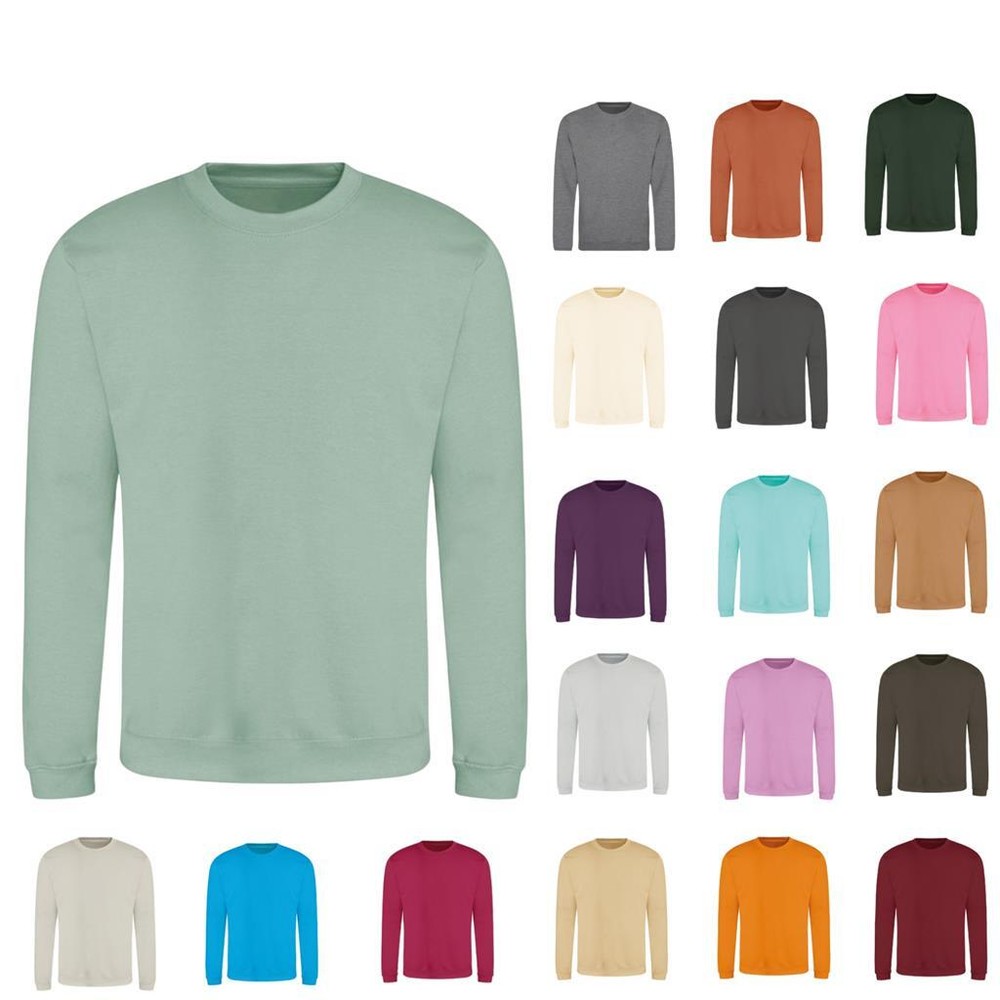Mens Sweatshirts Plain Crew Neck Fleece Lined Pullover Jumpers AWDis