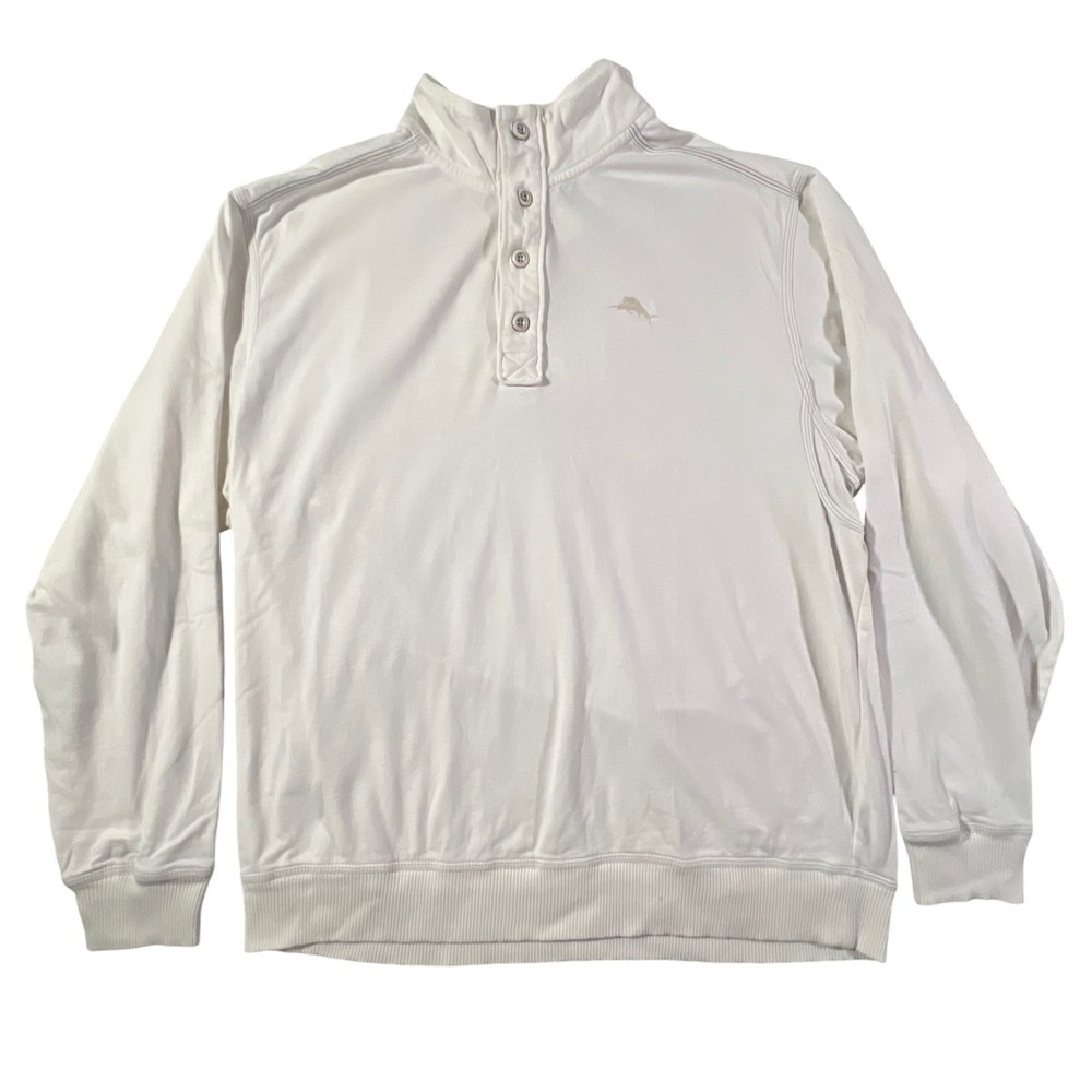 Tommy Bahama Pullover Mens Large White Relax Pro Leisure Consultant Cotton Mock