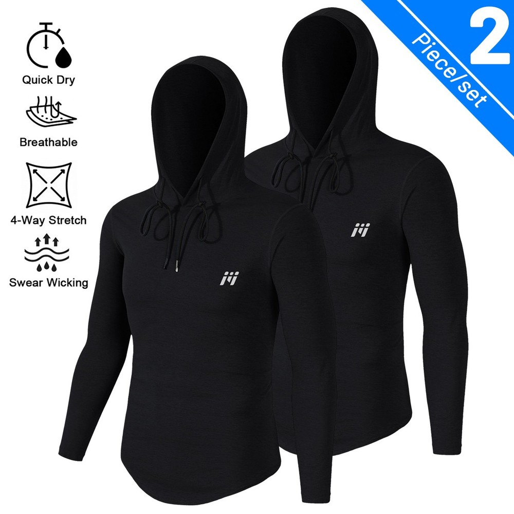 2Pack Men Hoodie Hooded Sweatshirt Pullover Sports Thermal Athletic Breathable