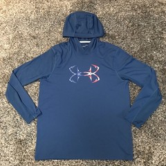 Under Armour Fishing Hoodie Shirt Mens Large Blue Iso Chill Hook Freedom USA