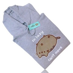 Pusheen The Cat “So Lazy Can’t Move” Grey Hoodie Sweatshirt, Size Large, New