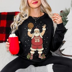 Basketball Santa Christmas Sweatshirt Holiday Sports Apparel Top Gift
