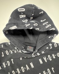Jordan Black/White All-Over Logo Print Pullover Hoodie Long Sleeve Teens Size L