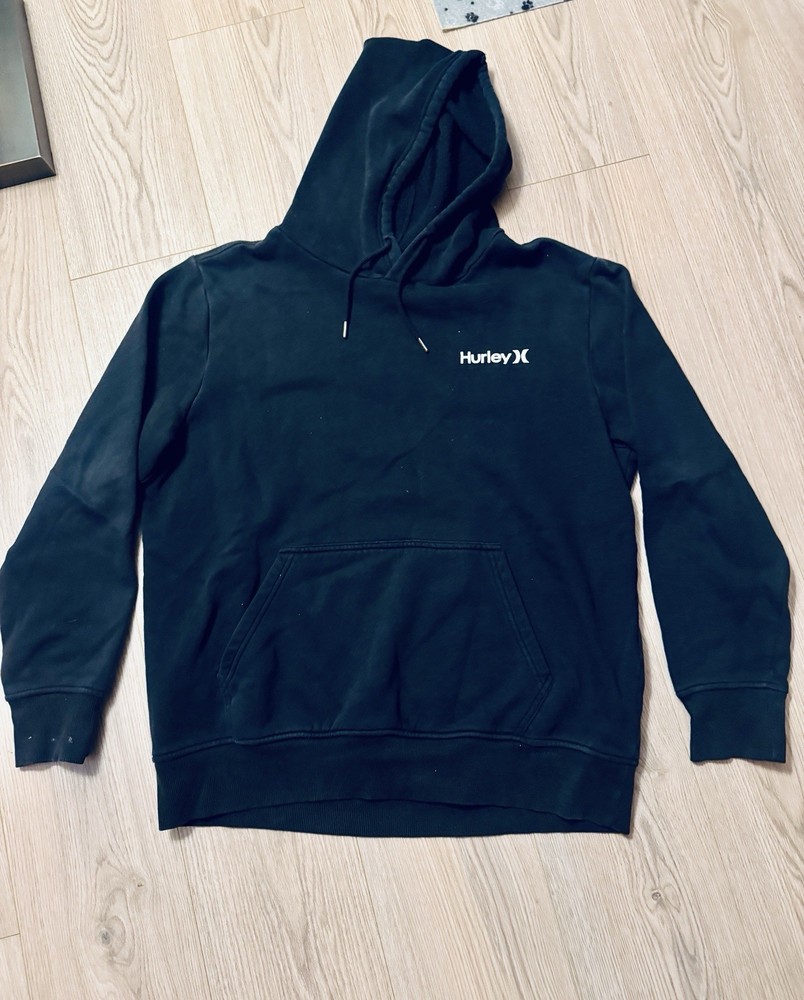 Hurley Men’s Black Pullover Hoodie Drawstring Graphic Print Kangaroo Pocket