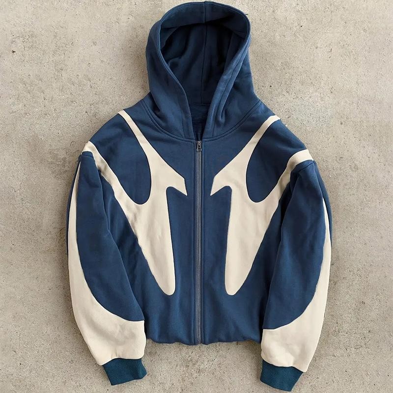 Retro Devil Print Zip Hoodie Y2K Casual Streetwear Hooded Sweatshirt