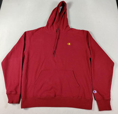 Champion Hoodie Mens Large Red Pullover Fleece Sweatshirt Embroidered Logo