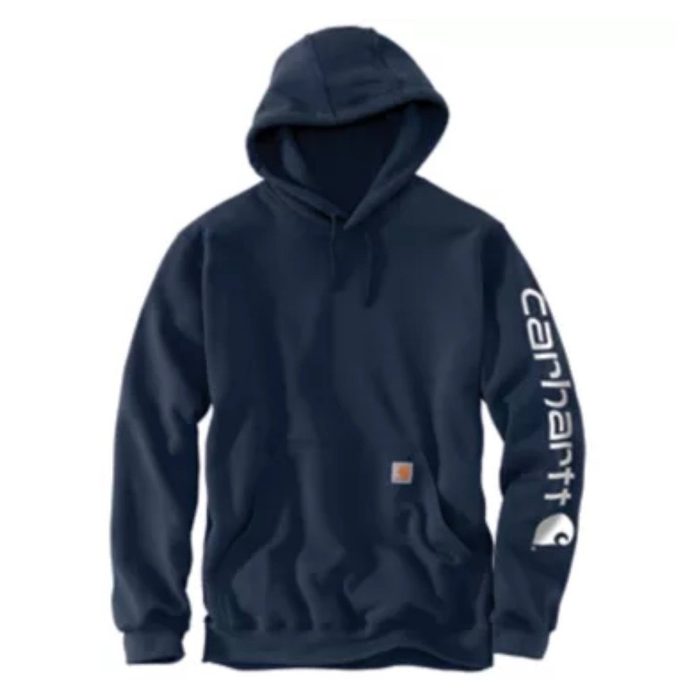 NEW! Carhartt Mens Small Loose Fit Midweight Logo Sleeve Hoodie Navy Blue K288