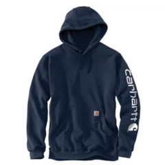 NEW! Carhartt Mens Small Loose Fit Midweight Logo Sleeve Hoodie Navy Blue K288