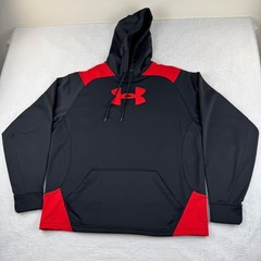 Under Armour Pullover Hoodie Mens Large Black Red Colorblock Embroidered Logo