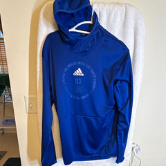 adidas Men’s XL Blue Pullover Hoodie Graphic Logo Print Pockets Polyester Knit