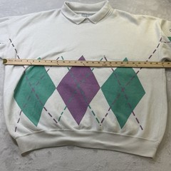 Vintage 80s Argyle Sweatshirt Venezia One Size Purple Green Geometric