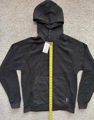 ASRV Mens Hoodie Jet Black Sz M Reversed Fleece Snap Collar Embroidered Cotton