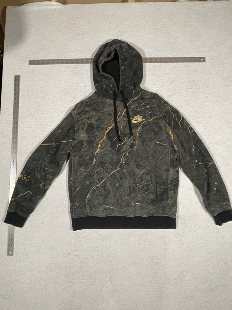 Nike Sportswear Club Fleece Hoodie Mens Large Gray Marbled Gold Pullover Pocket