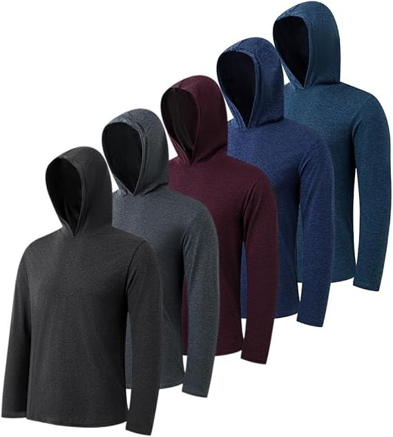 5 Pack Men’S Lightweight Pullover Hooded Tees – Long Sleeve Sweatshirts for Gym,