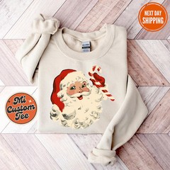 Retro Santa Sweatshirt Vintage Christmas Holiday Apparel Top