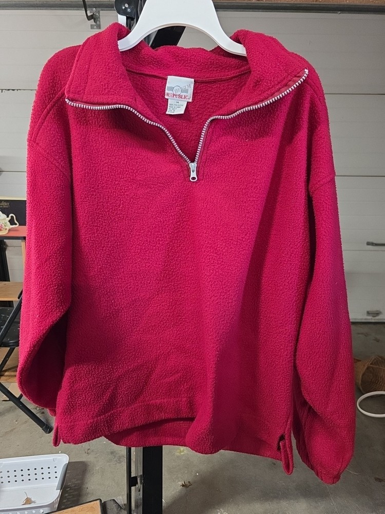 Denim Republic Men’s Sz Medium Red Vintage Fleece 1/4 Zip Pullover