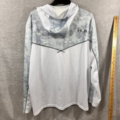 Huk Fishing Hoodie Mens XXL White Blue Camo Performance Sun Shirt Long Sleeve