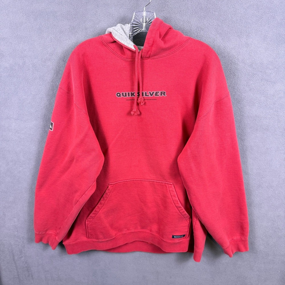 Y2K Quiksilver Hoodie Mens XL Red Logo Vintage Surf Skate Grunge Boardriding