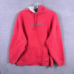 Y2K Quiksilver Hoodie Mens XL Red Logo Vintage Surf Skate Grunge Boardriding