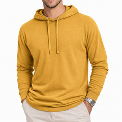 100% Combed Cotton Lightweight Yellow Hoodie Garment Dyed Pullover All Seasons