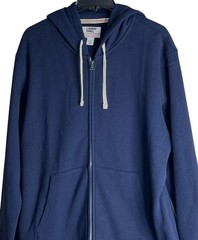 Lands’ End Serious Sweats Men’s Full Zip Front Hoodie Navy Drawstring Size Large