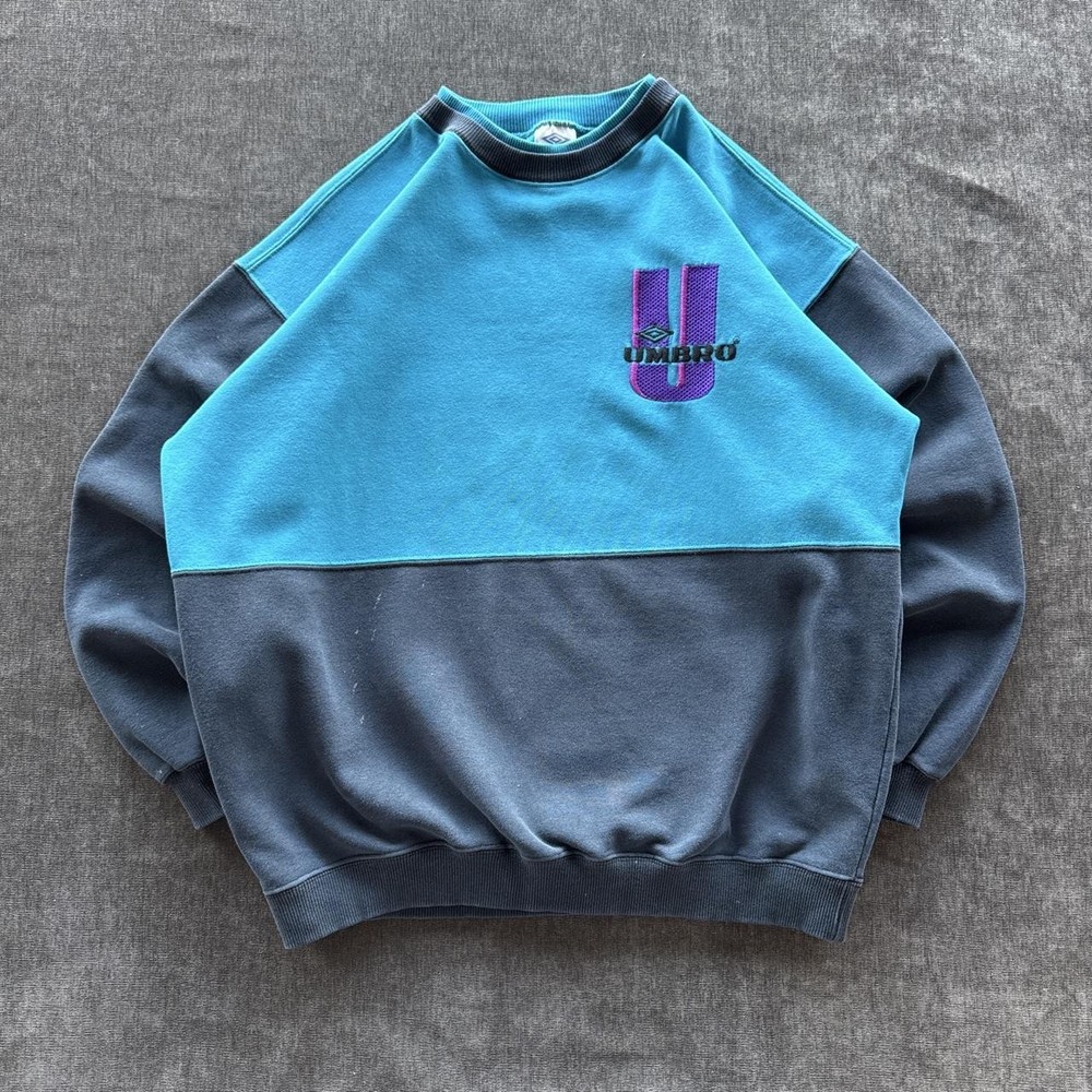Vintage 90s Umbro Blue Color Block Sweatshirt Men’s Medium