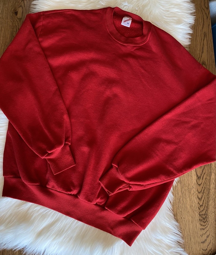 VTG Jerzees Russell Unisex Deep Red Blank 50/50 Crewneck Sweatshirt USA Sz XL