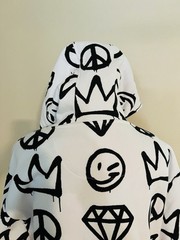Create 2MRW NWT Size L White Graffiti Embroidered Hoodie Sweatshirt Retail $70