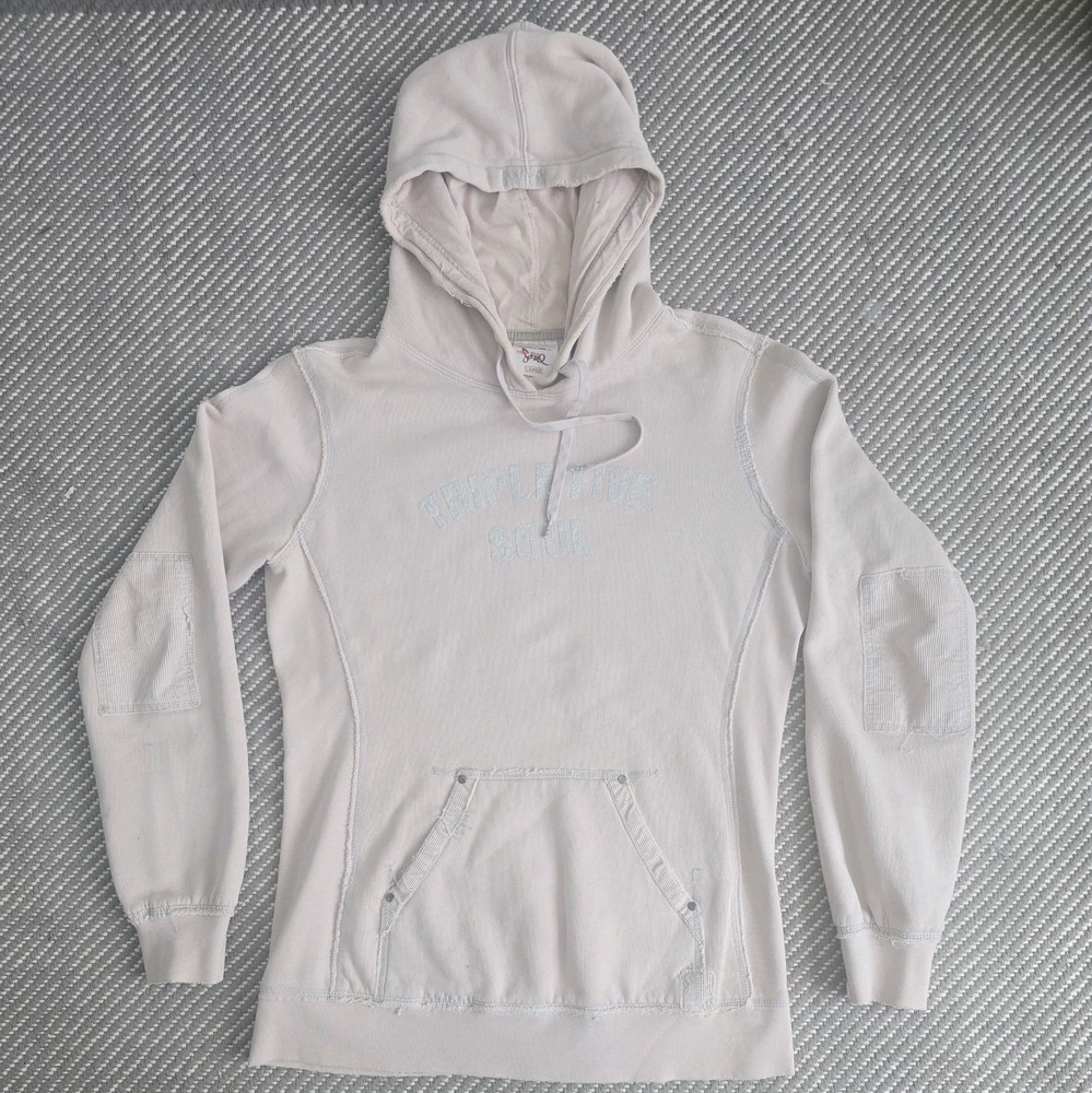 Triple Five Soul 555 Hoodie Pockets Womens Size L Long Sleeve Beige Vintage
