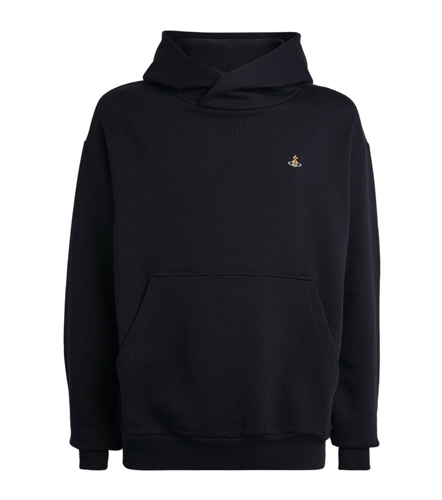 VIVIENNE WESTWOOD ORB-EMBROIDERED RIB-TRIMMED HOODIE-BLACK.