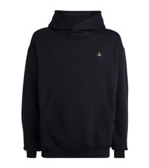 VIVIENNE WESTWOOD ORB-EMBROIDERED RIB-TRIMMED HOODIE-BLACK.