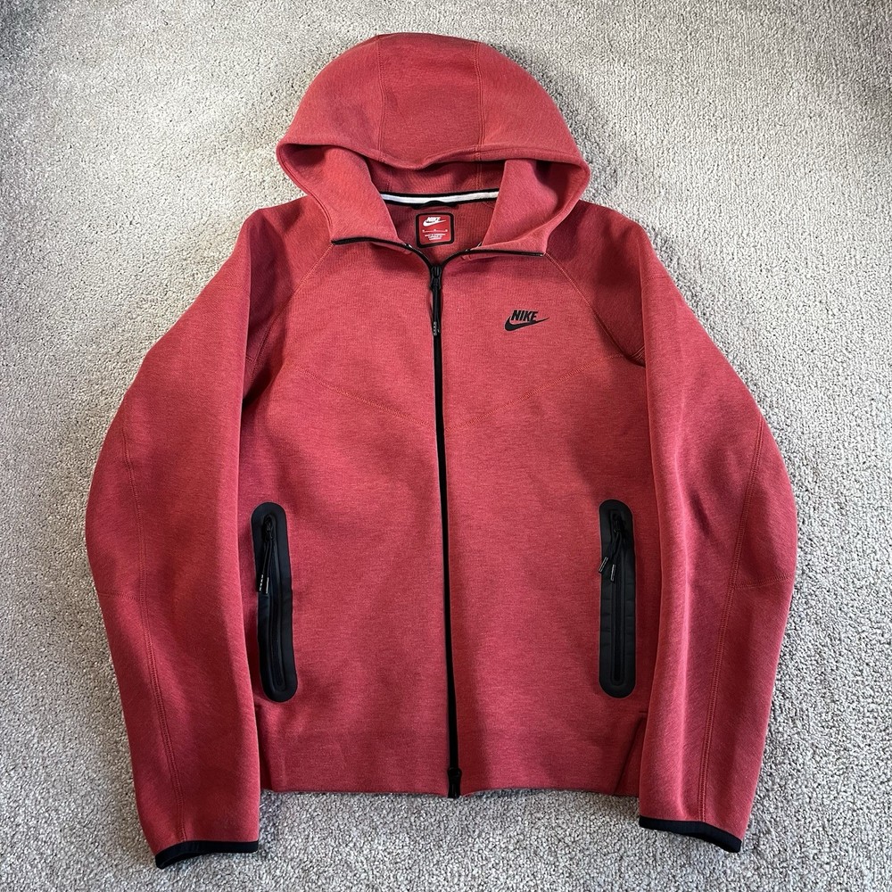 Nike Tech Fleece Hoodie Mens M Red Full Zip Activewear Sweatshirt