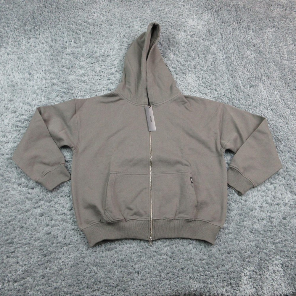 HOURS Hoodie Sweatshirt Mens M Gray Full Zip Lined Oversized Pockets Cotton NWT
