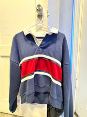 D&F Men’s Colorblock Collared Pullover Sweatshirt Long Sleeve Blue Red M