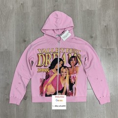 MEN WOMEN PINK DREAM VALLEY ZIP UP HOODIE SWEATSHIRT RHINESTONE WORN COAT TOP