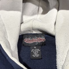Y2K Sapphire Lounge Embroidered Hoodie XL Blue Mens Grunge Skull Cross Skater