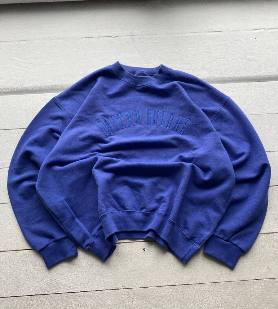80s United Colors Of Benetton Xlarge Blue Sweatshirt RARE Archive Mens Xlarge